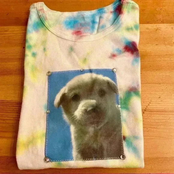 New! Old navy Handmade Puppy tie dyed T-shirt girls XS - Picture 3 of 4